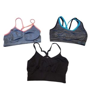 3 item Sports bra lot pull-on racer back black pink gray blue all  size small